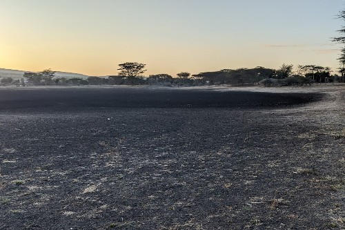 Dried up lake bed in Maanzoni ranch, Kenya, September 2022